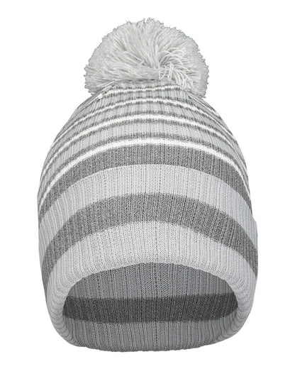Holloway 8 1/2" Spirit Pom Beanie 223815 #color_Silver/ Heather Grey/ White