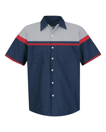 Red Kap Men's Performance Tech Shirt SP24AC #color_Navy/ Red/ Light Grey