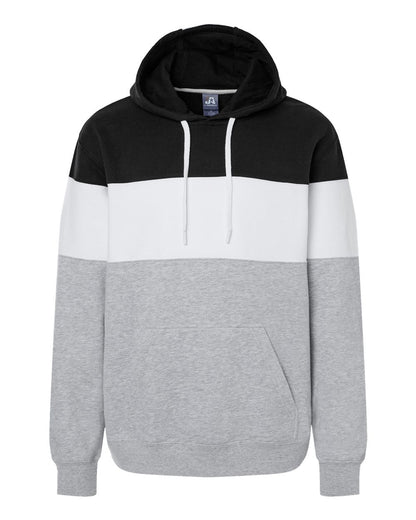 J. America Men's Varsity Fleece Colorblocked Hooded Sweatshirt 8644 #color_Black/ Oxford