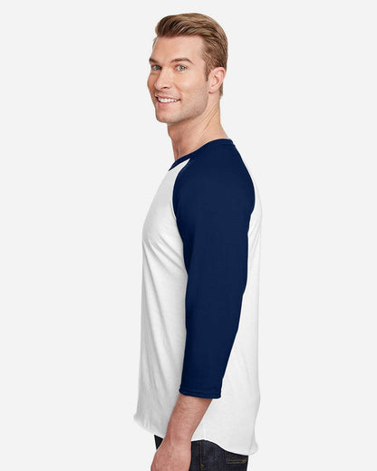 JERZEES Premium Blend Ringspun Three-Quarter Sleeve Raglan Baseball T-Shirt 560RR #colormdl_White/ J. Navy