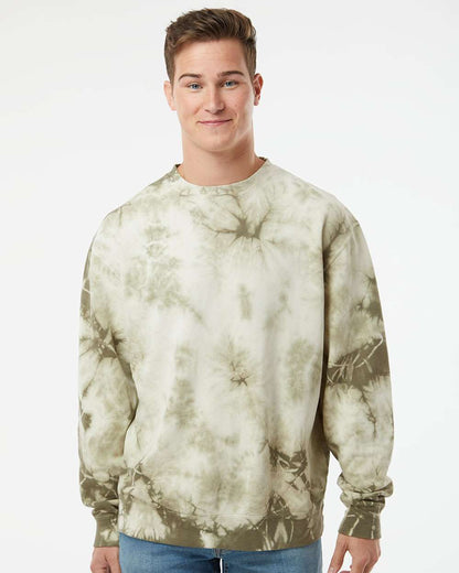 Independent Trading Co. Midweight Tie-Dyed Crewneck Sweatshirt PRM3500TD #colormdl_Tie Dye Olive