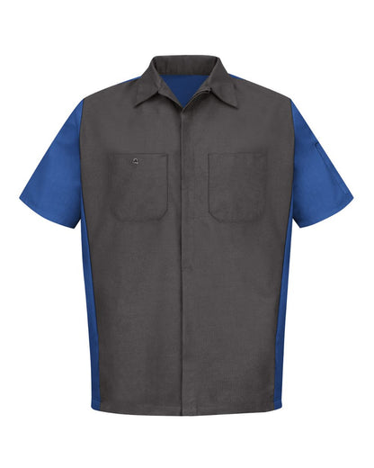 Red Kap Men's Short Sleeve Automotive Crew Shirt SY20 #color_Charcoal/ Royal