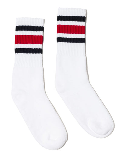 SOCCO USA-Made Striped Crew Socks SC100 #color_White/ Black/ Red