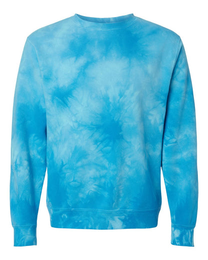 Independent Trading Co. Midweight Tie-Dyed Crewneck Sweatshirt PRM3500TD #color_Tie Dye Aqua Blue