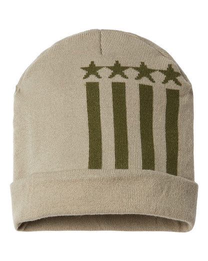 CAP AMERICA USA-Made Patriotic Cuffed Beanie RK12 #color_Khaki/ Olive Stars