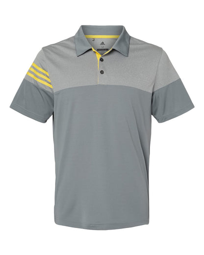 Adidas Heathered 3-Stripes Colorblocked Polo A213 #color_Vista Grey/ EQT Yellow