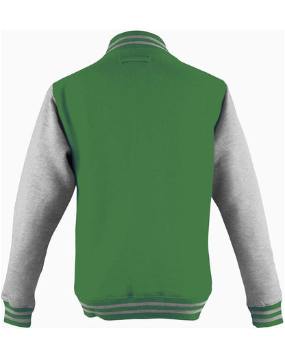 AWDis Unisex Letterman Jacket JHA043 #color_Kelly Green/ Heather Grey