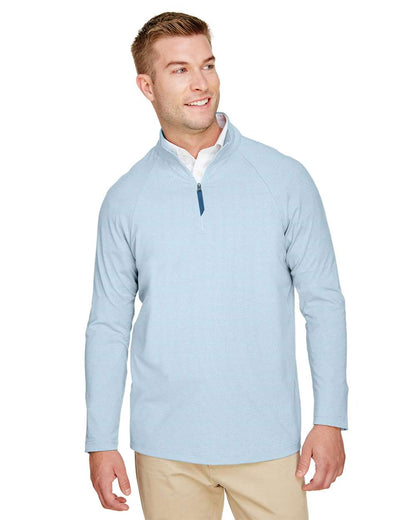 Devon & Jones Men's CrownLux Performance® Clubhouse Micro-Stripe Quarter-Zip Pullover DG480 #colormdl_Ocean Blue