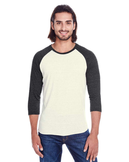 Threadfast Apparel Unisex Triblend Three-Quarter Sleeve Raglan T-Shirt 302G #colormdl_Cream/ Black Triblend