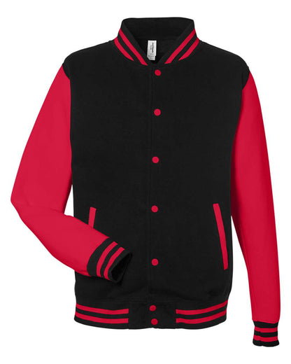 AWDis Unisex Letterman Jacket JHA043 #color_Jet Black/ Fire Red