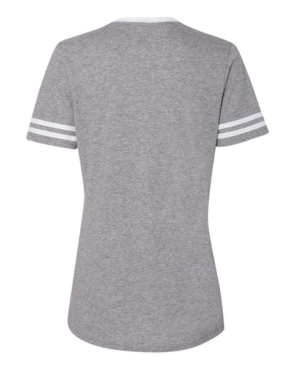 JERZEES Women's Varsity Triblend V-Neck T-Shirt 602WVR #color_Oxford/ White