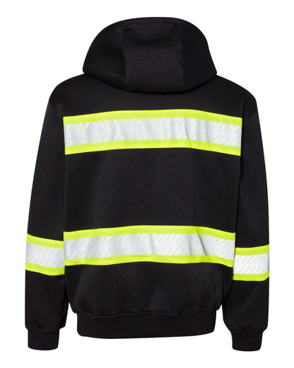 Kishigo Men's EV Series® Enhanced Visibility Full-Zip Hooded Sweatshirt B310-313 #color_Black/ Lime