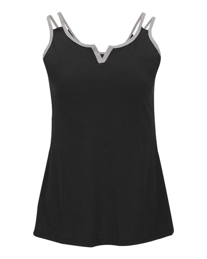 Boxercraft Women's Split Shoulder Tank Top BW2506 #color_Black/ Oxford Heather