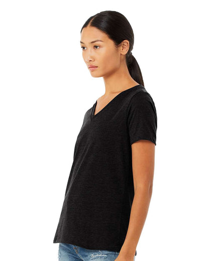 BELLA + CANVAS Women's Relaxed Heather CVC V-Neck Tee 6405CVC #colormdl_Solid Black Blend