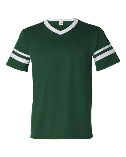 Augusta Sportswear V-Neck Jersey with Striped Sleeves 360 #color_Dark Green/ White