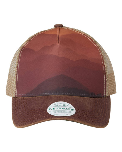 LEGACY Old Favorite Five-Panel Trucker Cap OFAFP #color_Mt Sunset/ Maroon/ Khaki