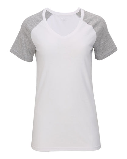 Boxercraft Women's Colorblocked V-Neck T-Shirt BW2204 #color_White