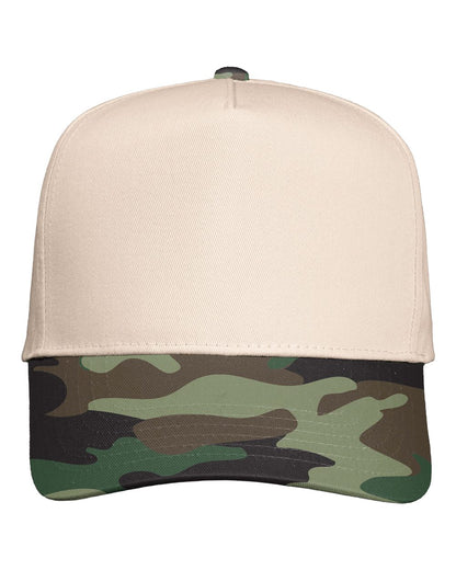 Valucap Five-Panel Twill Cap 8869 #color_Natural/ Camo Green