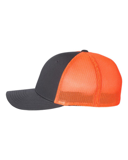 Richardson R-Flex Trucker Cap 110 #color_Charcoal/ Neon Orange