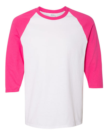 Gildan Unisex Heavy Cotton™ Raglan Three-Quarter Sleeve T-Shirt 5700 #color_White/ Heliconia
