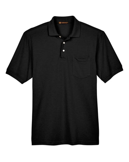 Harriton Men's Easy Blend™ Polo with Pocket M265P #color_Black