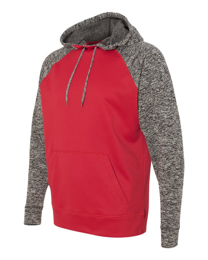 J. America Men's Colorblocked Cosmic Fleece Hooded Sweatshirt 8612 #color_Red/ Charcoal Fleck