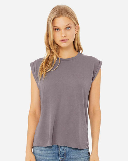 BELLA + CANVAS Women’s Flowy Rolled Cuffs Muscle Tee 8804 #colormdl_Storm