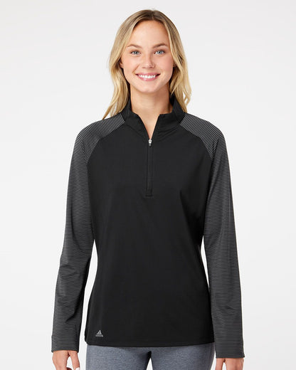 Adidas Women's Stripe Block Quarter-Zip Pullover A521 Adidas Women&#39;s Stripe Block Quarter-Zip Pullover A521