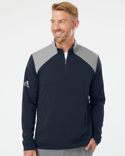 Adidas Men's Textured Mixed Media Quarter-Zip Pullover A532 Adidas Men&#39;s Textured Mixed Media Quarter-Zip Pullover A532