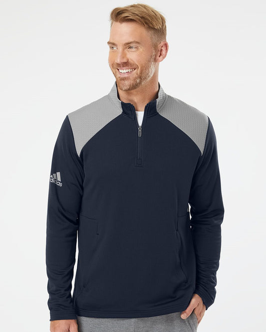 Adidas Men's Textured Mixed Media Quarter-Zip Pullover A532