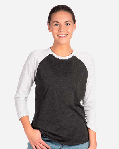 Next Level Unisex Triblend Three-Quarter Raglan T-Shirt 6051 #colormdl_Heather White/ Vintage Black