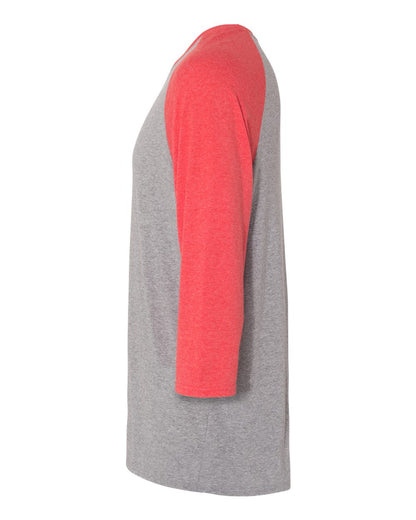 JERZEES Unisex Triblend Three-Quarter Raglan Baseball T-Shirt 601RR #color_Oxford/ Fiery Red Heather