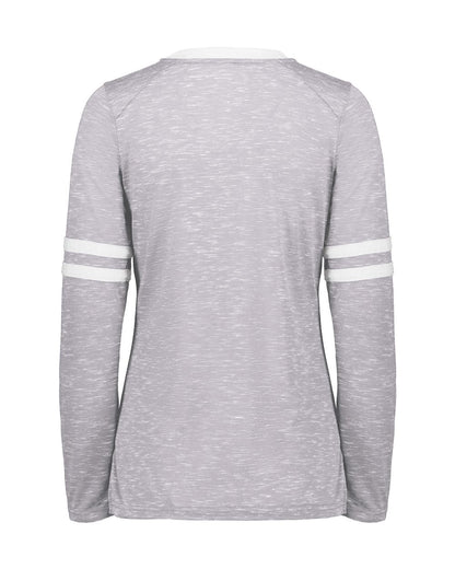 Holloway Women's Eco Revive™ Monterey Long Sleeve V-Neck T-Shirt 223246 #color_Athletic Heather/ White