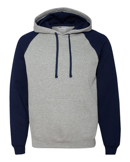 JERZEES Unisex Nublend® Colorblocked Raglan Hooded Sweatshirt 96CR #color_Oxford/ J. Navy
