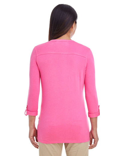 Devon & Jones Women's Perfect Fit™ Y-Placket Convertible Sleeve Knit Top DP186W #colormdl_Charity Pink
