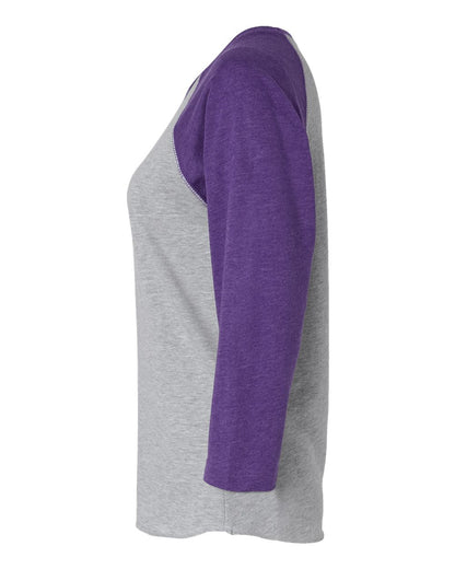 LAT Women's Baseball Fine Jersey Three-Quarter Sleeve Tee 3530 #color_Vintage Heather/ Vintage Purple