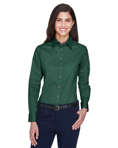 Harriton Women's Easy Blend™ Long Sleeve Twill Dress Shirt with Stain-Release M500W #colormdl_Hunter