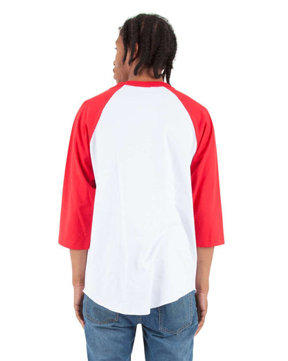 Shaka Wear Unisex Three-Quarter Sleeve Raglan T-Shirt SHRAG #colormdl_White/ Red