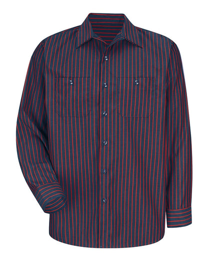 Red Kap Men's Industrial Long Sleeve Work Shirt SP14 #color_Navy/ Red Stripe