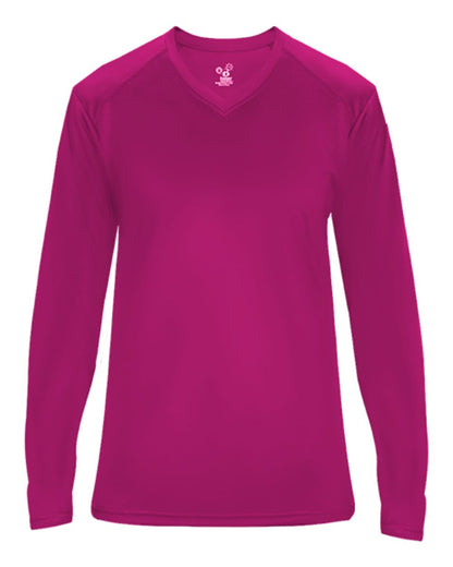 Badger Ultimate SoftLock™ Women's V-Neck Long Sleeve T-Shirt 4064 #color_Hot Pink