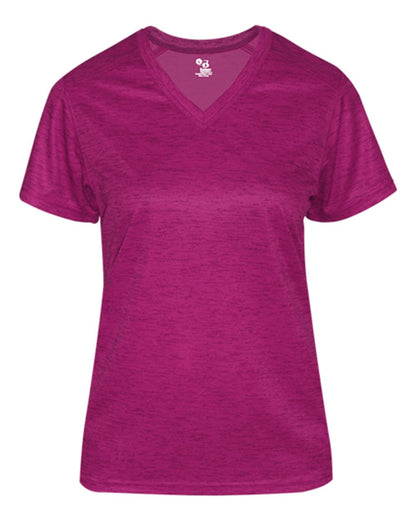 Badger Women's Tonal Blend V-Neck T-Shirt 4175 #color_Hot Pink Tonal Blend