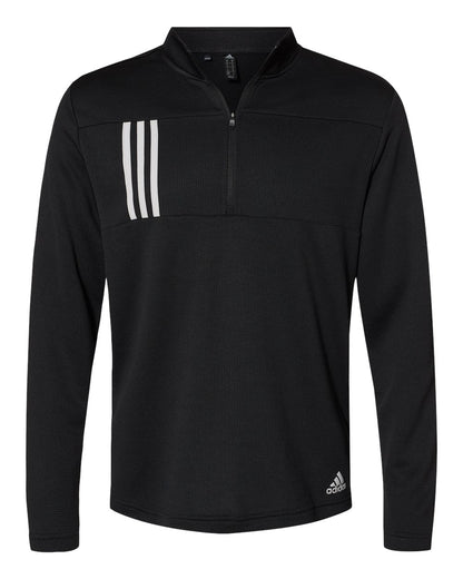 Adidas Men's 3-Stripe Double Knit Quarter-Zip Pullover A482 #color_Black/ Grey Two