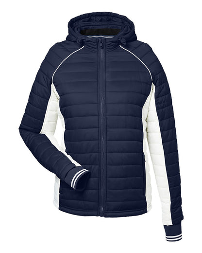 Nautica Women's Nautical Mile Hooded Puffer Jacket N17187 #color_Navy/ Antique White