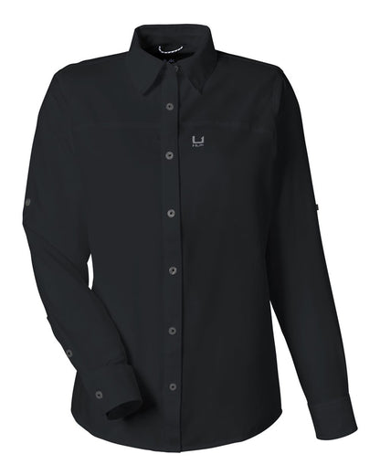 HUK Women's Tide Point Long Sleeve Shirt H615006 #color_Black