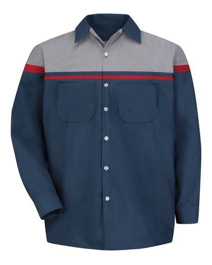 Red Kap Men's Tall Performance Tech Long Sleeve Shirt SP14ACT #color_Navy/ Red/ Light Grey