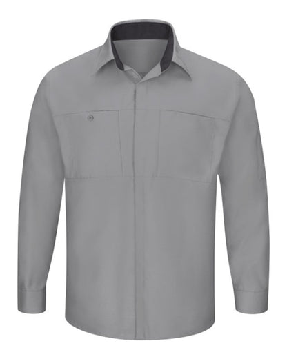 Red Kap Men's Performance Plus Long Sleeve Shirt with OilBlok Technology SY32 #color_Light Grey/ Charcoal
