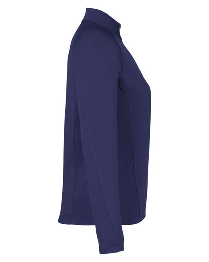 CORE365 Women's Origin Performance Pique Quarter-Zip Pullover CE418W #color_Classic Navy Heather/ Carbon