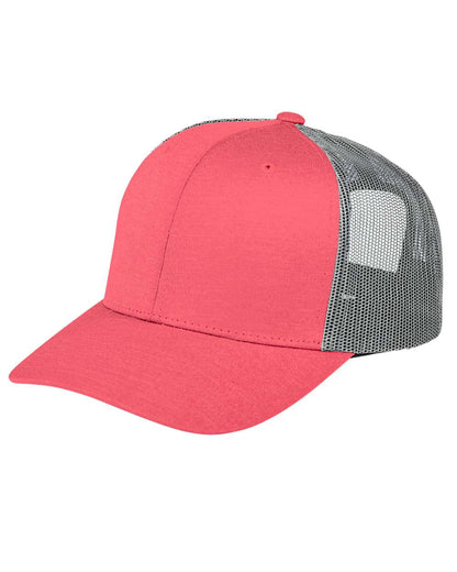 Team 365 Youth Zone Sonic Heather Trucker Cap TT802Y #color_Sport Red Heather/ Sport Graphite