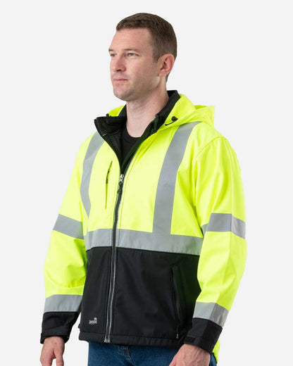 Berne Apparel Men's Hi-Vis Class 3 Hooded Soft Shell Jacket HVJS206 #colormdl_Yellow
