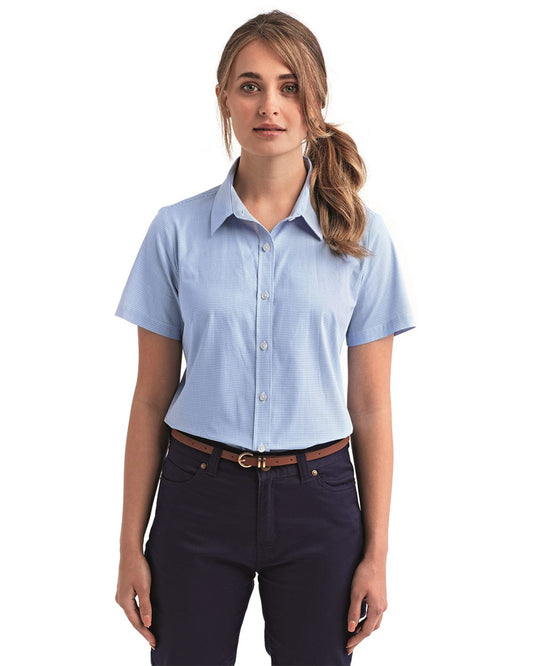 Artisan Collection by Reprime Women's Microcheck Gingham Short Sleeve Cotton Dress Shirt RP321